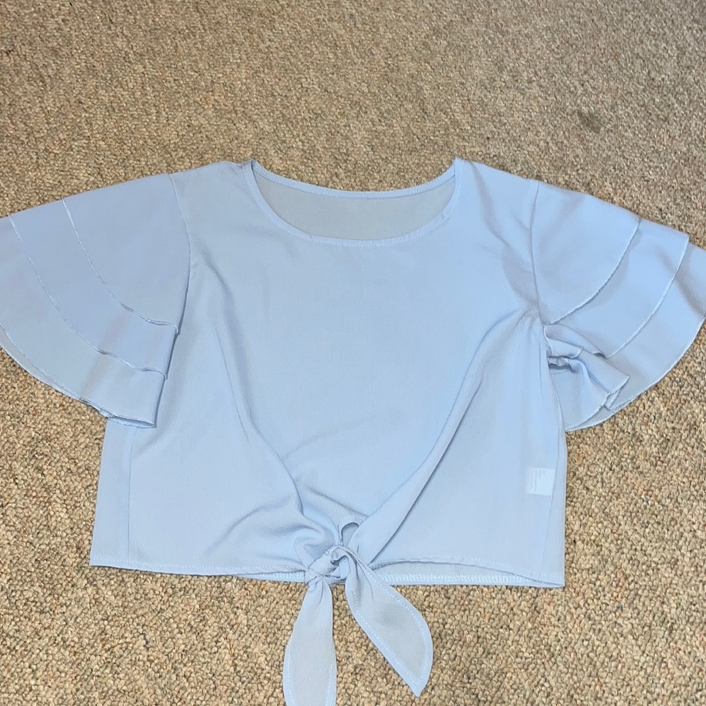 Light Blue Short Sleeve Crop Top
